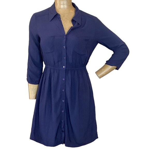 A. Byer Shirt Dress 2 Pockets Elastic Waist Sz M Blue 286K - Picture 2 of 9